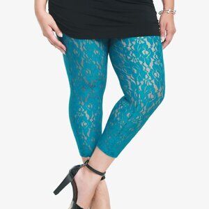 Torrid Unlined Lace Crop Leggings 4x Teal NWOT